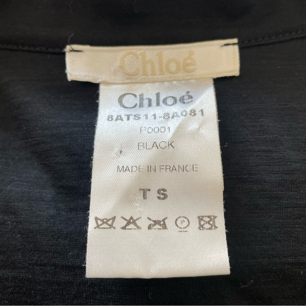 Chloe 100% Wool Black Long Sleeve Light Weight Embroidered Half Button Dress S - Picture 6 of 11